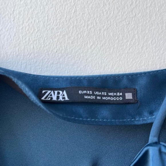 Zara Blue Satin Silk Slip Maxi Dress - Picture 4 of 5